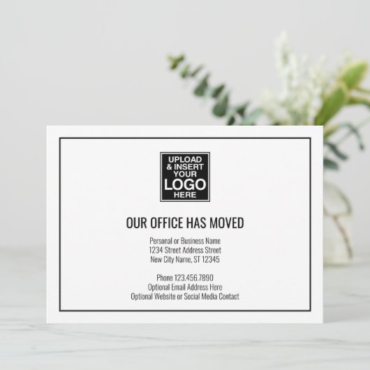 Faire-part Nos nouvelles informations d'adresse avec logo d'e (Debout devant)