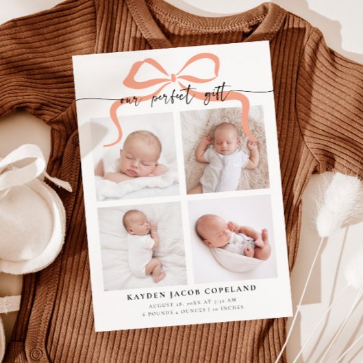 Faire-part Notre cadeau parfait Pink Bow photo naissance