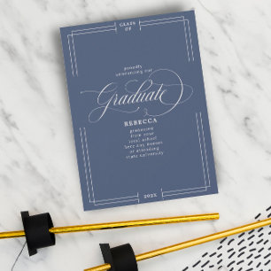 Faire-part Notre Diplômé Classique Script Bleu Pas de Diplôme