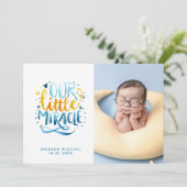 Faire-part Notre petit miracle Lettres à la main naît photo (Debout devant)