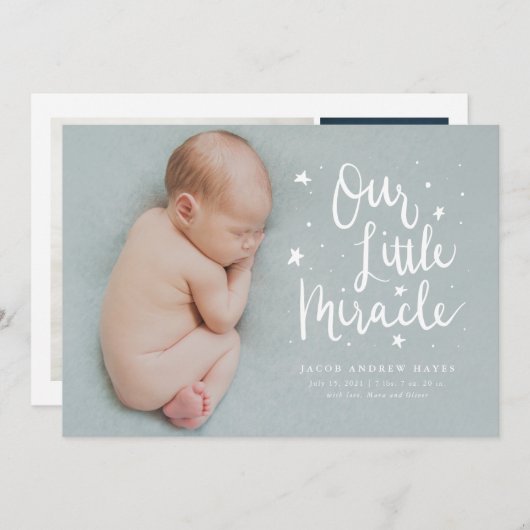 Faire-part Notre petite naissance miracle (Devant / Derrière)