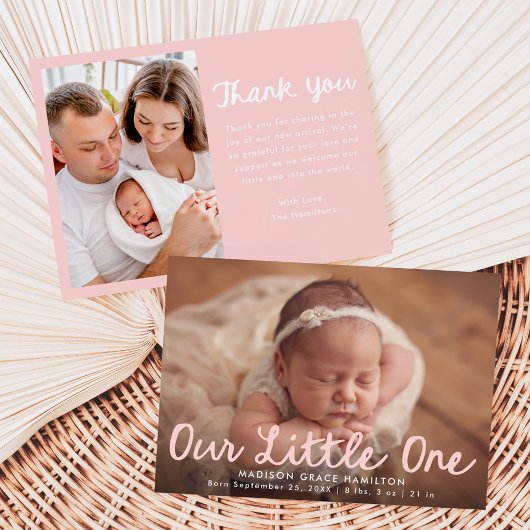 Faire-part Notre Petite Photo manuscrite Pink Script Photo Na