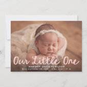 Faire-part Notre Petite Photo manuscrite Pink Script Photo Na (Devant)