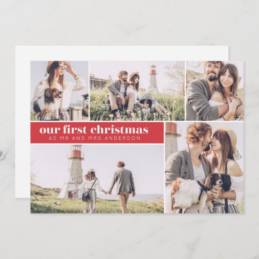Faire-part Notre premier Noël Collage photo moderne de Noël (Devant / Derrière)