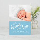 Faire-part Notre rêve devenu réalité photo Sweet Blue Boy Bir (Debout devant)