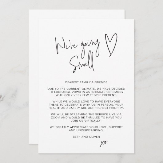 Faire-part Nous allons petit Script de police réduit (Devant / Derrière)