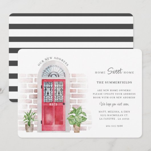 Faire-part Nous Avons Déménagé Aquarelle Chic Porte Rouge Dém (Devant / Derrière)