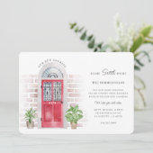 Faire-part Nous Avons Déménagé Aquarelle Chic Porte Rouge Dém (Debout devant)