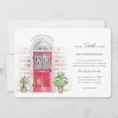 Faire-part Nous Avons Déménagé Aquarelle Chic Porte Rouge Dém (Devant)