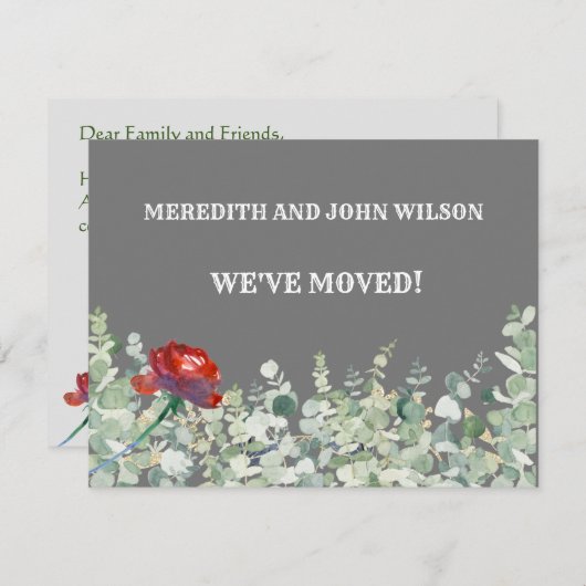 Faire-part Nous avons déménagé Budget Eucalyptus Green Elegan (Devant / Derrière)