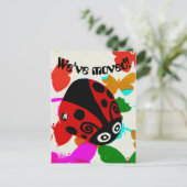 Faire-part Nous avons déménagé, carte postale Ladybug rouge e (Debout devant)