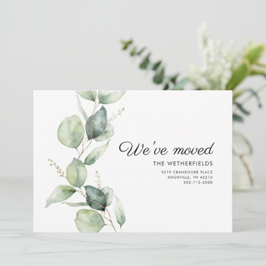 Faire-part Nous avons déménagé Eucalyptus verdure en mouvemen (Debout devant)