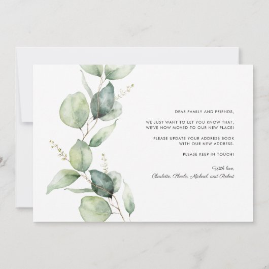 Faire-part Nous avons déménagé Eucalyptus verdure en mouvemen (Dos)