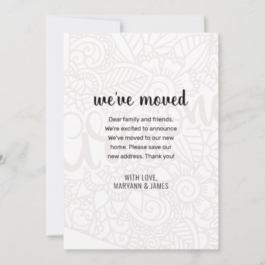 Faire-part Nous avons déménagé Floral Mandala Arizona State N (Dos)