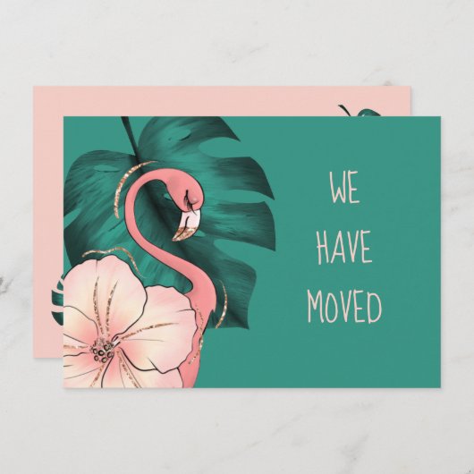 Faire-part Nous Avons Déménagé Floride Flamant rose Monstera (Devant / Derrière)
