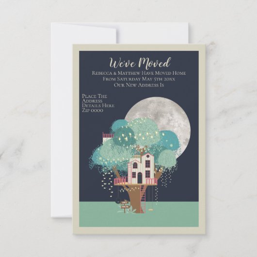 Faire-part Nous Avons Déménagé Maison Arbre Et Lune (Devant)