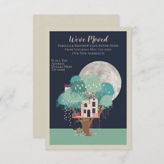 Faire-part Nous Avons Déménagé Maison Arbre Et Lune (Devant / Derrière)