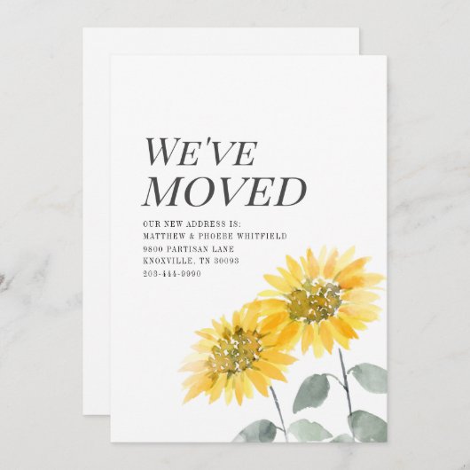 Faire-part Nous avons déménagé Moderne Watercoler Tournesol S (Devant / Derrière)
