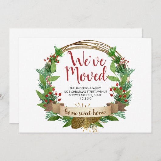 Faire-part Nous avons déménagé Noël Acorn Wreath Moving (Devant / Derrière)