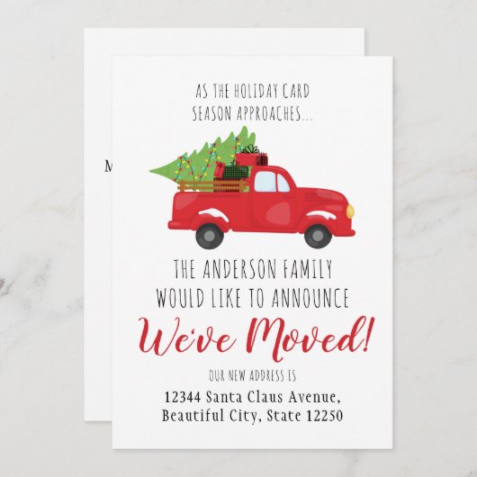Faire-part Nous avons déménagé Noël Camion Arbre de Noël Démé (Devant / Derrière)