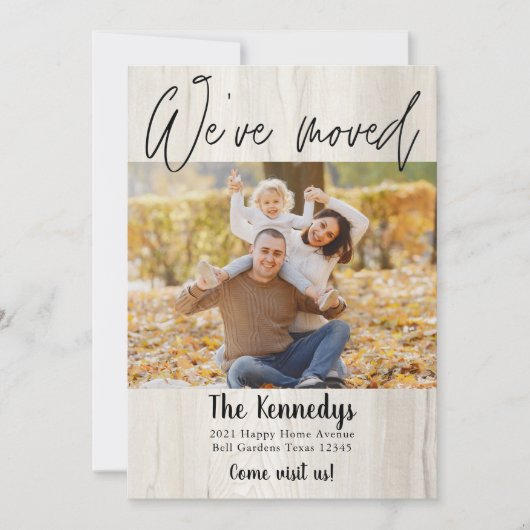 Faire-part Nous avons déménagé Nouvelle Adresse Rustique Bois (Devant)