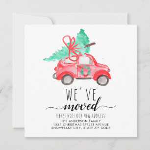 Faire-part Nous avons déménagé Red Christmas Car Tree Holiday