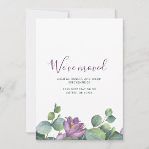Faire-part Nous avons déménagé Vert Violet Floral Nouvelle Ma