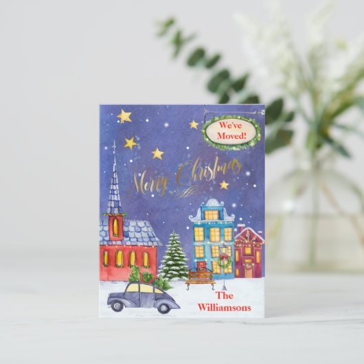 Faire-part Nous avons déménagé Village de Noël Flat Move (Debout devant)