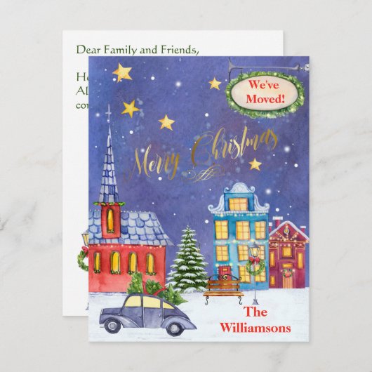Faire-part Nous avons déménagé Village de Noël Flat Move (Devant / Derrière)