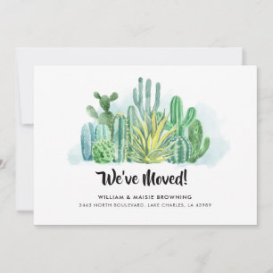 Faire-part Nous avons déplacé Aquarelle Cactus Script Moving