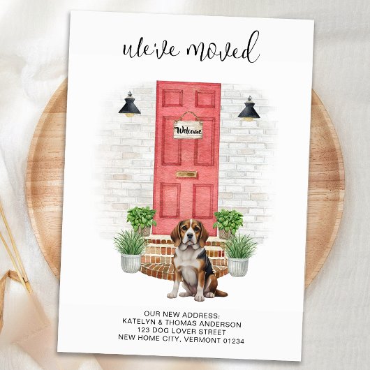 Faire-part Nous avons déplacé Beagle Porte rouge Aquarelle Ch