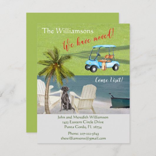 Faire-part Nous avons déplacé Chien Ocean Beach Budget Bouger (Devant / Derrière)