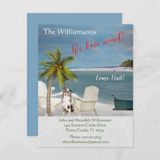 Faire-part Nous avons déplacé Chien Ocean Beach Budget Bouger (Devant / Derrière)