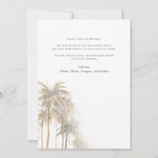 Faire-part Nous avons déplacé des palmiers aquarelles en mouv (Dos)