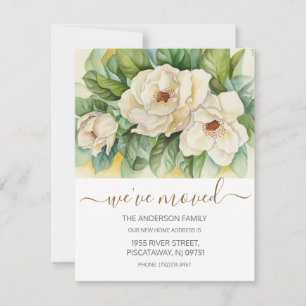 Faire-part Nous avons déplacé Floral Magnolia Gold Script Mov