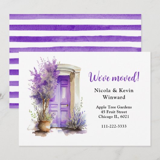 Faire-part Nous avons déplacé la porte de lavande violet fleu (Devant / Derrière)