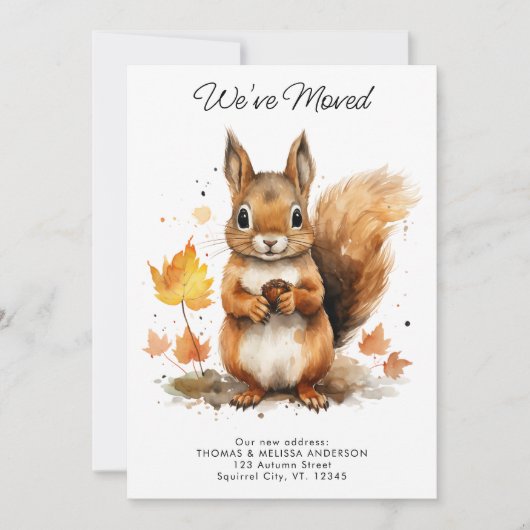 Faire-part Nous avons déplacé mignon écureuil d'automne nouve (Devant)