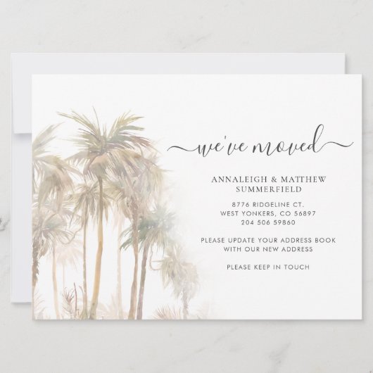 Faire-part Nous avons déplacé Script Palm Trees Aquarelle Mov (Devant)