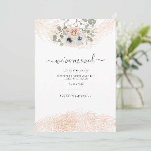 Faire-part Nous avons Déplacé Script Pampas Grass Botanique D (Debout devant)