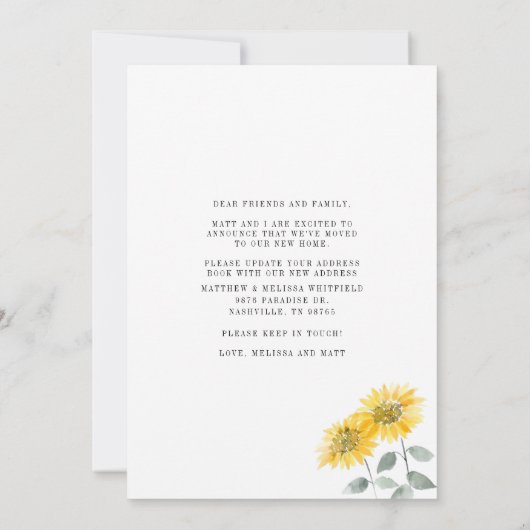 Faire-part Nous avons déplacé Tournesol en mouvement (Dos)