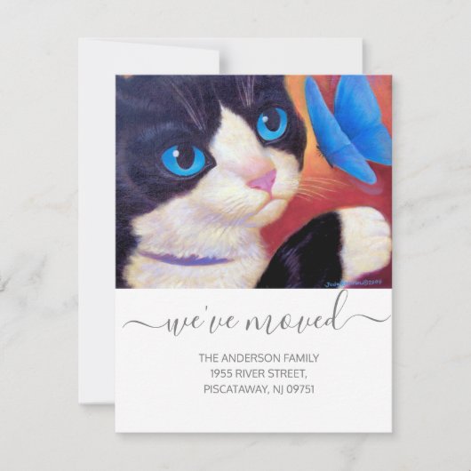Faire-part Nous avons déplacé Tuxedo Cat Pet Nouveau Script d (Devant)