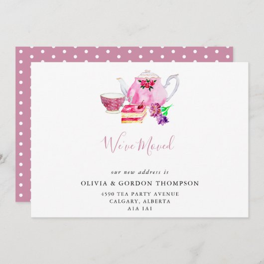 Faire-part Nous avons déplacé un ensemble de thé d'aquarelle (Devant / Derrière)