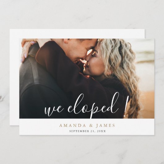 Faire-part Nous Avons Échappé ! Mariage photo Elopement Or Pe (Devant / Derrière)