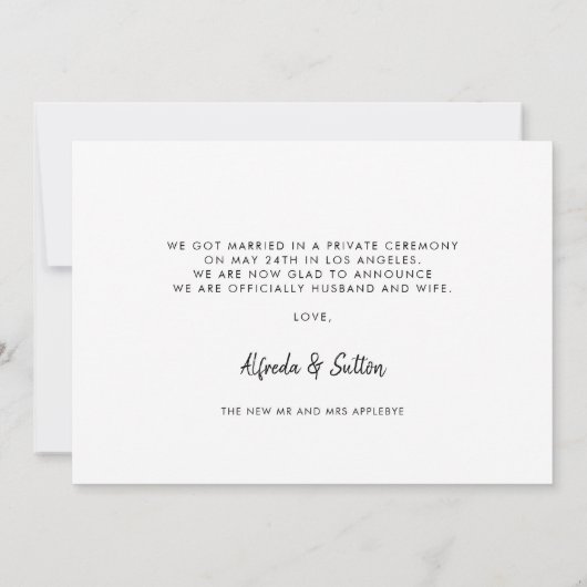 Faire-part Nous avons élopé Elégant & moderne photo mariage (Dos)