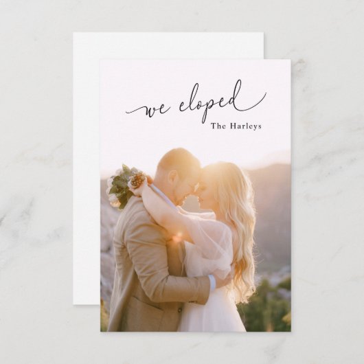 Faire-part Nous Avons Elopé Lovely Script Mariage Photo Faire (Devant / Derrière)