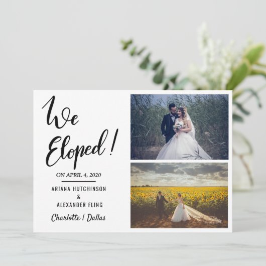 Faire-part Nous avons Elopé manuscrit Décontracté Deux Mariag (Debout devant)