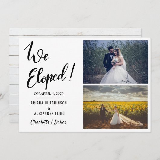 Faire-part Nous avons Elopé manuscrit Décontracté Deux Mariag (Devant / Derrière)