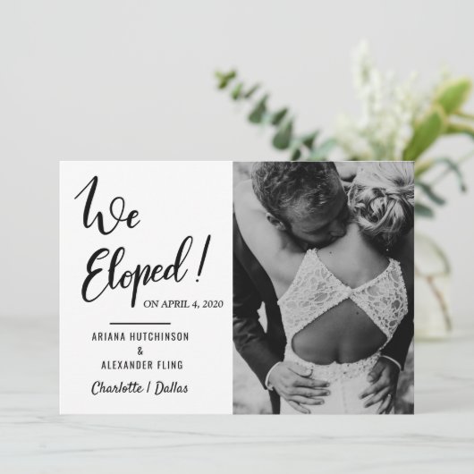 Faire-part Nous avons Elopé manuscrit Mariage Décontracté pho (Debout devant)