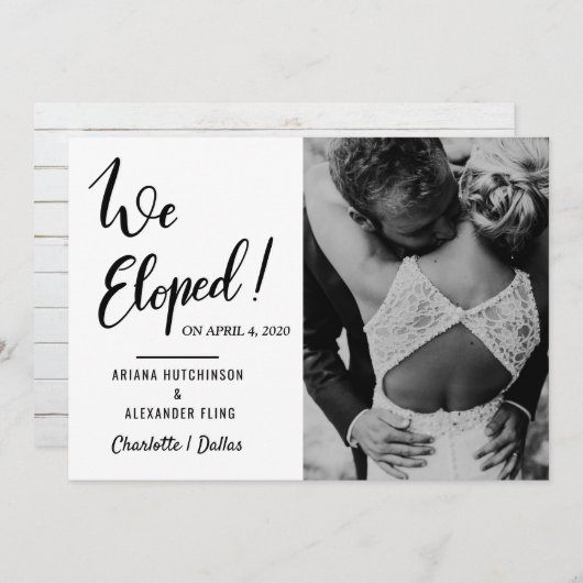 Faire-part Nous avons Elopé manuscrit Mariage Décontracté pho (Devant / Derrière)