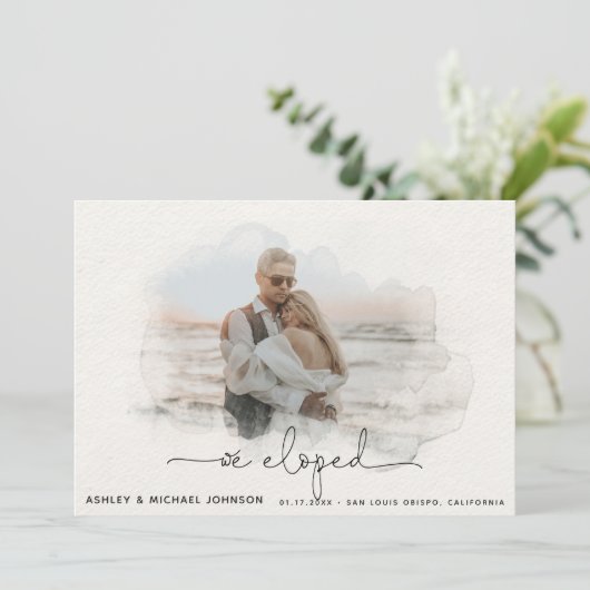 Faire-part Nous avons Eloped Script 4 Mariage photo Faire-par (Debout devant)